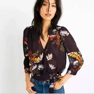 Madewell Purple Blooming Oasis Floral Wrap Blouse size XXS